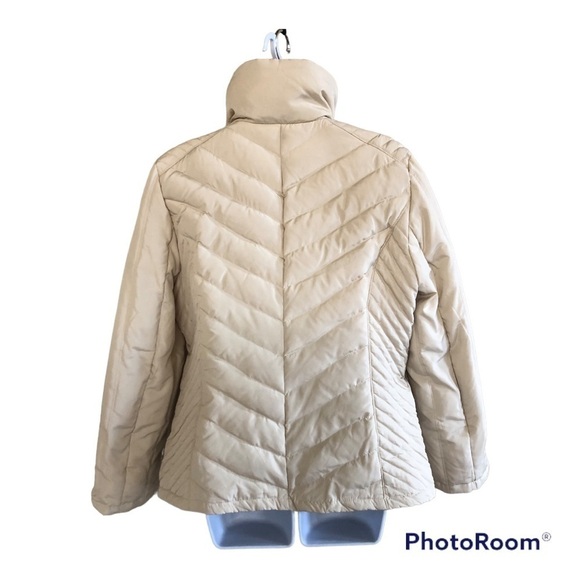 Kenneth Cole Reaction Womens Cream Chevron Quilted Down Feather Puffer Jacket L - Picture 2 of 14